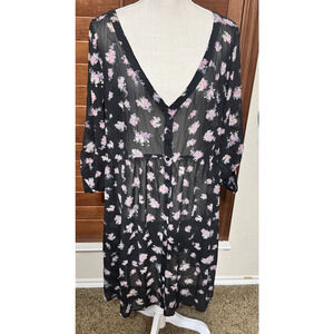 Torrid Black Floral Sheer Dress Dark Romantic Swim coverup 2X whimsigoth fairy